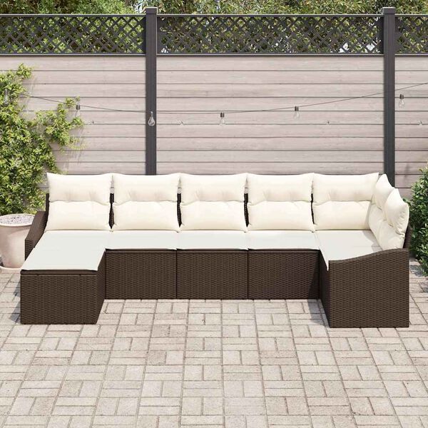 vidaXL Sofa Set mit Kissen 7 pcs Braun Poly Rattan