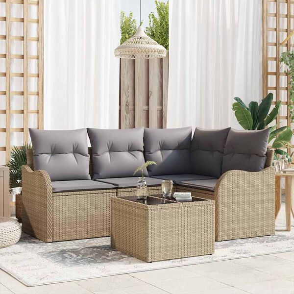 vidaXL Gartensofa-set mit Speicher 5 pcs Schwarz Poly-Rattan