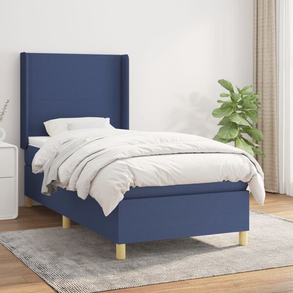 vidaXL Boxspringbett mit Matratze Blau 100x200 cm Stoff