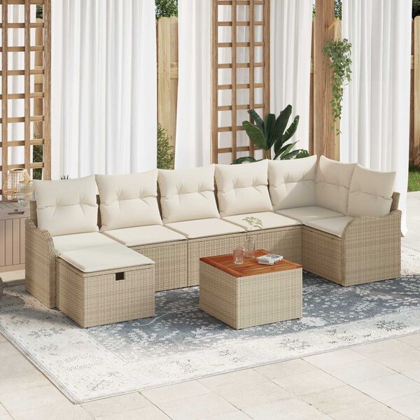 vidaXL Gartensofa-set mit Kissen mit Speicher 8 pcs Beige Poly Rattan