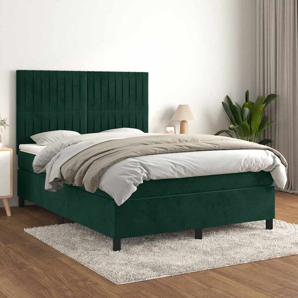 vidaXL Boxspringbett mit Matratze Dunkelgr&uuml;n 140x200 cm Samt