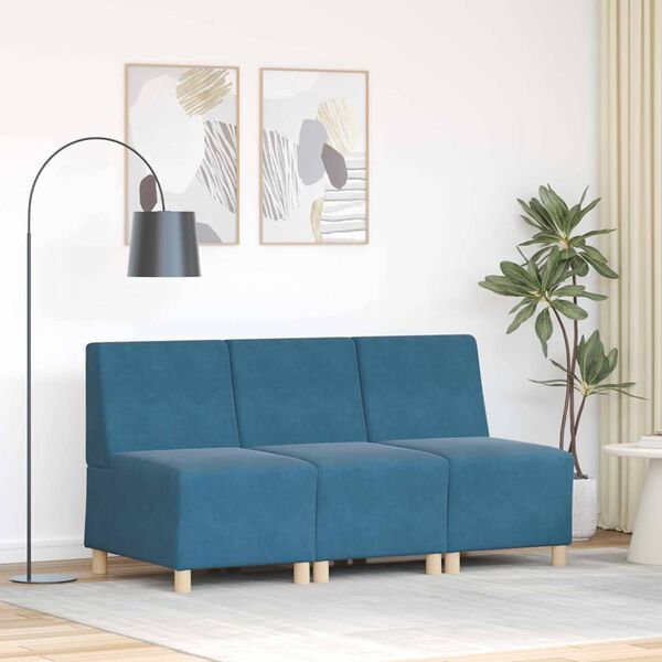 vidaXL Modulares Armfreies Sofa 3 pcs Blau 55 x 74 x 82 cm Samt