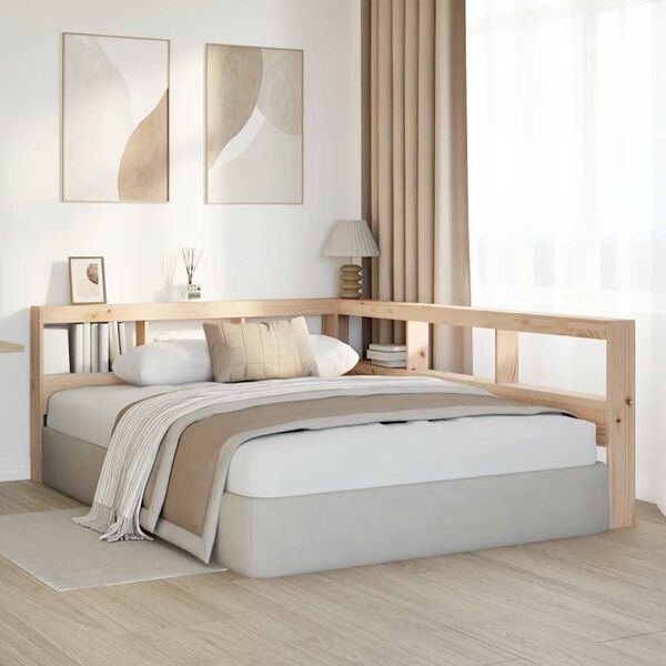 vidaXL Kopfteil mit B&uuml;cherregal L-Form 160 cm Massivholz Kiefer