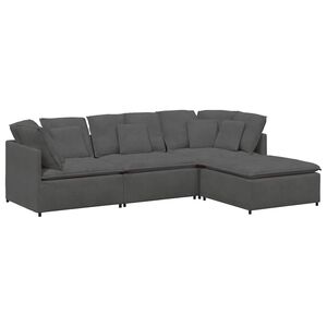 vidaXL Modulares Sofa mit Fu&szlig;hocker Kissen Cordstoff Dunkelgrau