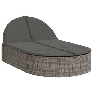 vidaXL Doppel-Sonnenliege mit Kissen Grau Poly Rattan