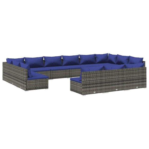 vidaXL 13-tlg. Garten-Lounge-Set mit Kissen Grau Poly Rattan
