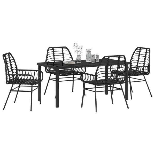 vidaXL Garten Essgruppe 5 pcs Schwarz Poly-Rattan