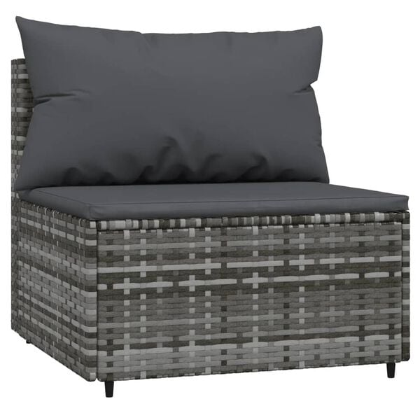 vidaXL Garten-Mittelsofas mit Kissen 2 Stk. Grau Poly Rattan