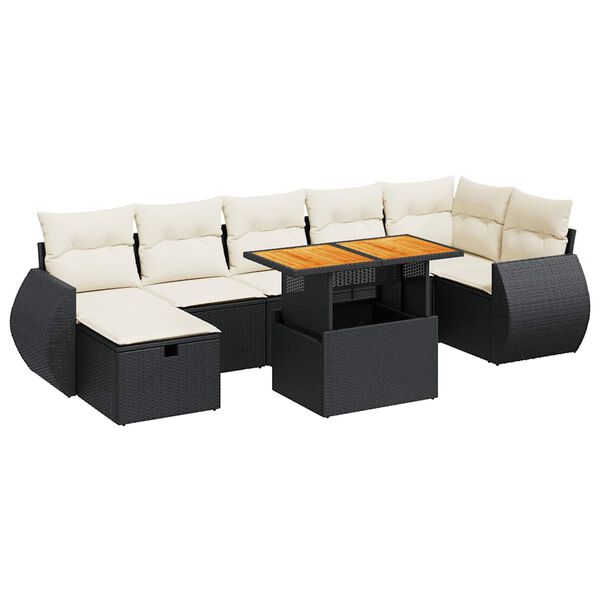 vidaXL 5tlg. Garten-Sofagarnitur mit Kissen Schwarz Poly Rattan Akazie