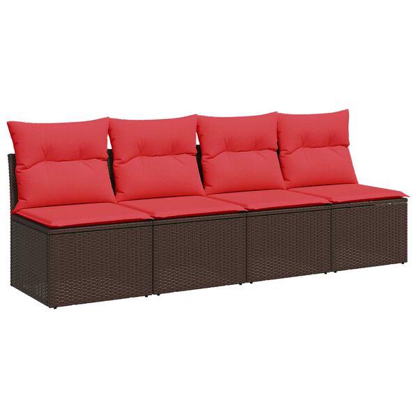 vidaXL Gartensofa mit Kissen 4-Sitzer Braun Poly Rattan