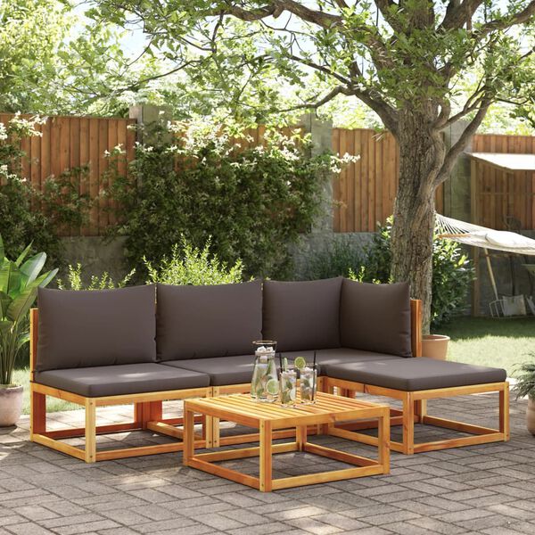 vidaXL 5-tlg. Gartensofa-Set mit Kissen Holz Akazie & Seil