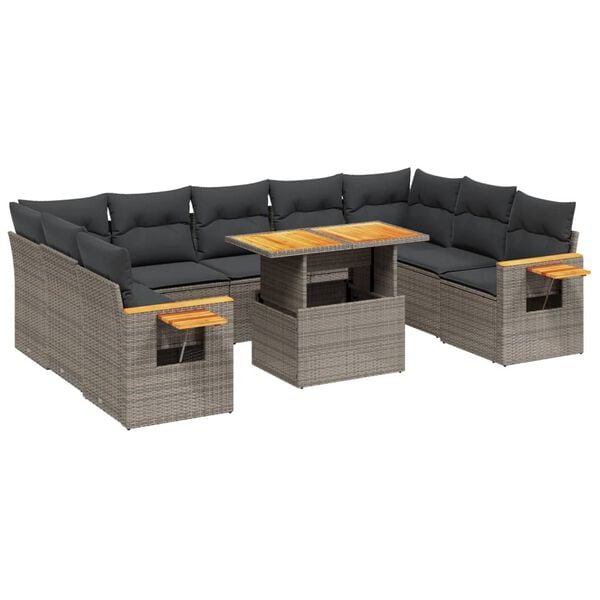 vidaXL 10-tlg. Garten-Sofagarnitur mit Kissen Grau Poly Rattan