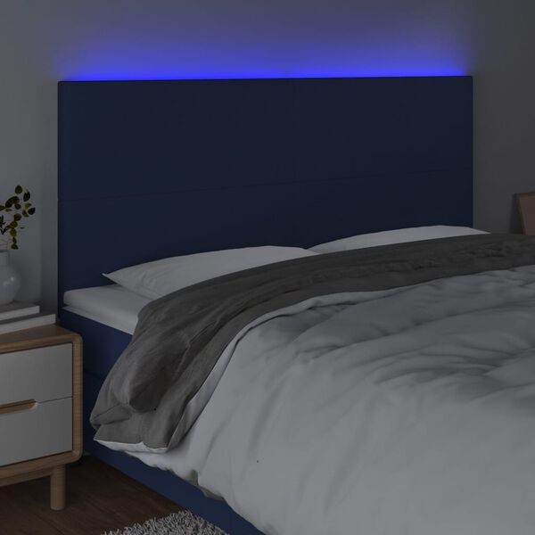 vidaXL LED Kopfteil Blau 160x5x118/128 cm Stoff