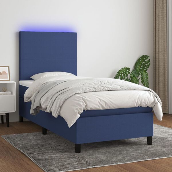 vidaXL Boxspringbett mit Matratze & LED Blau 80x200 cm Stoff