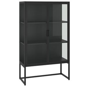 vidaXL Highboard Schwarz 80x35x135 cm Stahl und Geh&auml;rtetes Glas
