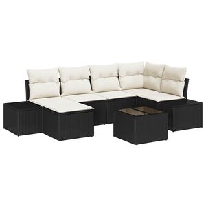 vidaXL Garten-Sofa-Set mit Kissen 6 pcs Schwarz und Creme Poly-Rattan