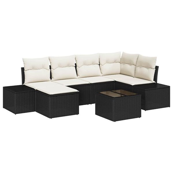 vidaXL Garten-Sofa-Set mit Kissen 6 pcs Schwarz und Creme Poly-Rattan