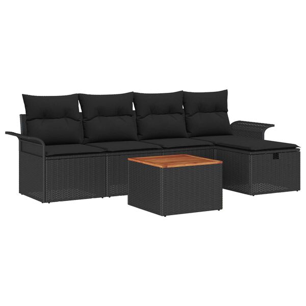vidaXL Garten-Sofa-Set mit Speicher 6 pcs Schwarz Poly Rattan