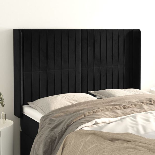 vidaXL Kopfteil mit Ohren Schwarz 147x16x118/128 cm Samt