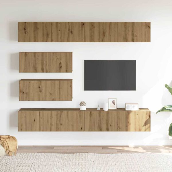 vidaXL 6-tlg. TV-Schrank-Set Wandmontage Artisan-Eiche Holzwerkstoff