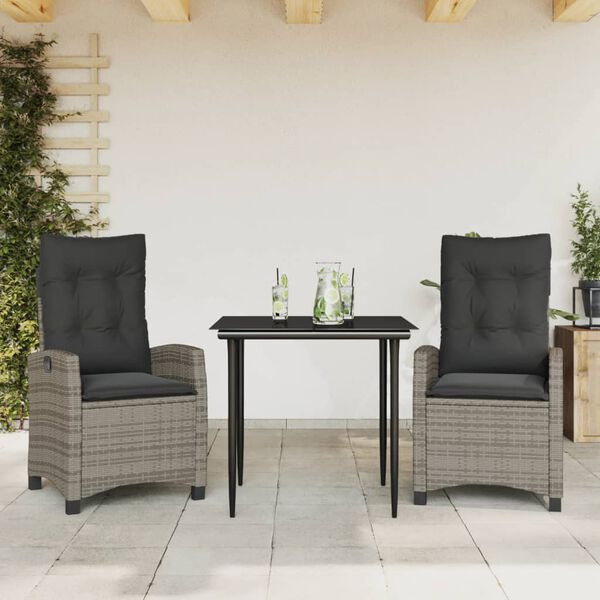 vidaXL 5-tlg. Garten-Essgruppe mit Kissen Grau Poly Rattan