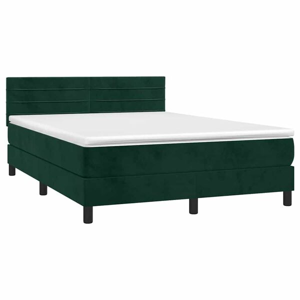 vidaXL Boxspringbett mit Matratze & LED Dunkelgr&uuml;n 140x190 cm Samt