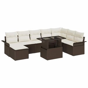vidaXL Sofa Set mit Kissen 9 pcs Braun Poly-Rattan