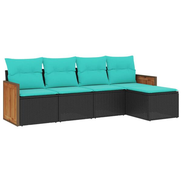vidaXL 5-teiliges Gartensofa-Set mit Kissen, schwarzes Polyrattan