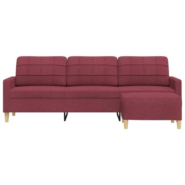 vidaXL 3-Sitzer-Sofa mit Hocker Weinrot 210 cm Stoff