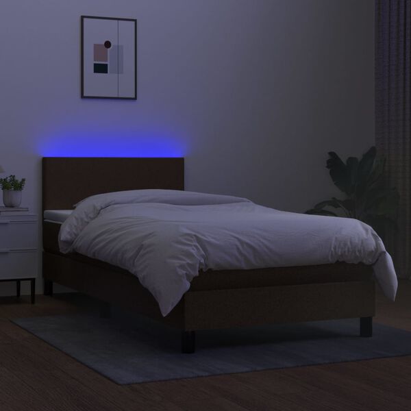 vidaXL Boxspringbett mit Matratze & LED Dunkelbraun 80x200 cm Stoff