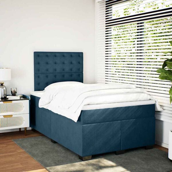 vidaXL Boxspringbett mit Matratze Blau 120x190 cm Samt