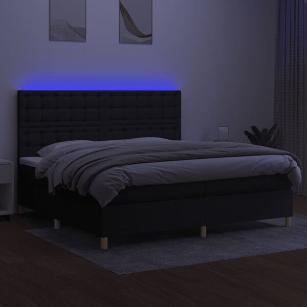 vidaXL Boxspringbett mit Matratze & LED Schwarz 200x200 cm Stoff