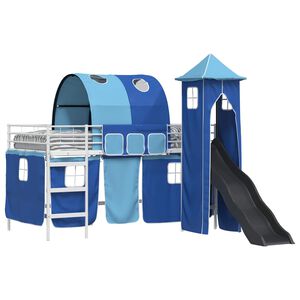 vidaXL Kinderloftbett Wei&szlig; und Blau 79,5 x 200 cm Metall
