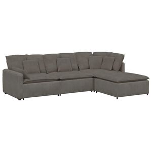 vidaXL Modulares Sofa mit Fu&szlig;hocker Kissen Cordstoff Hellgrau