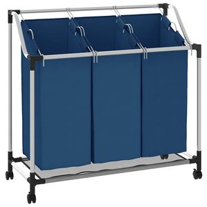 vidaXL W&auml;schesortierer mit 3 Taschen Blau Stahl