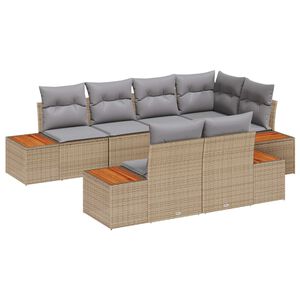vidaXL Gartensofa-set mit Kissen 7 pcs Beige Poly-Rattan