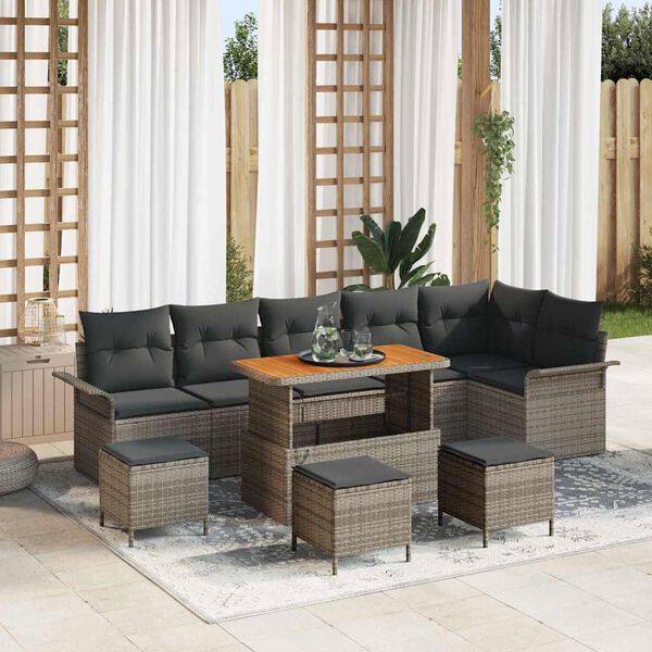 vidaXL Garten-Sofa-Set mit Kissen mit Speicher mit Kissen 10 pcs Grau