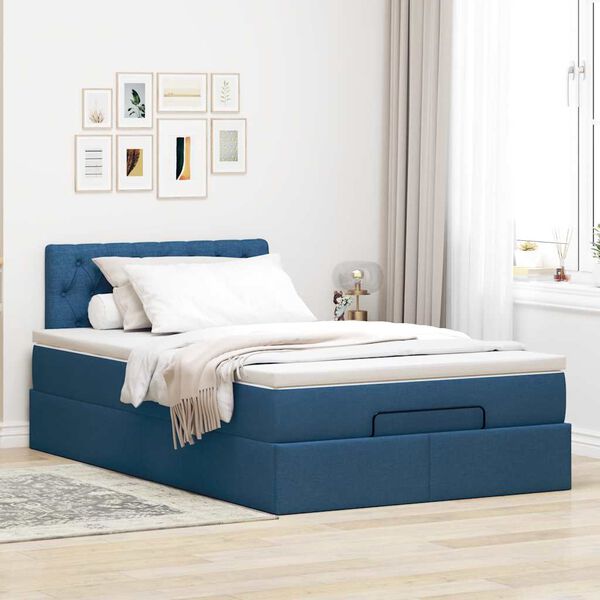 vidaXL Ottoman-Bett mit Matratze Blau 120x190 cm Stoff