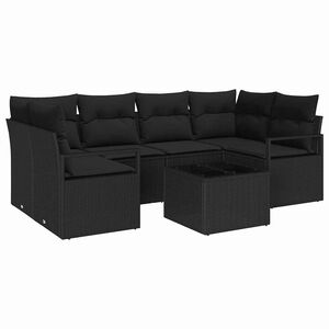 vidaXL Garten-Sofa-Set 7 pcs Schwarz Poly-Rattan und Stahl und Glas