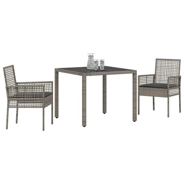 vidaXL Garten Essgruppe 3 pcs Grau Poly-Rattan