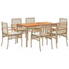 vidaXL 7-tlg. Garten-Essgruppe mit Kissen Beige Poly Rattan