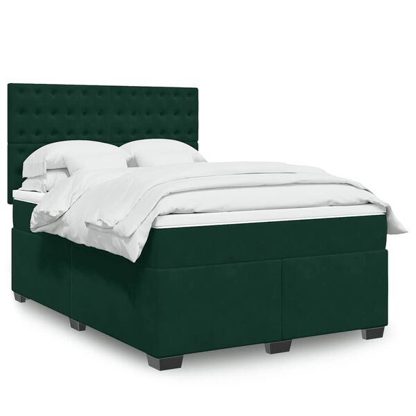 vidaXL Boxspringbett mit Matratze Dunkelgr&uuml;n 140x190 cm Samt