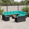 vidaXL 13-teiliges Gartensofa-Set mit Kissen, schwarzes Polyrattan
