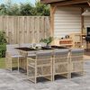 vidaXL 7-tlg. Garten-Essgruppe mit Kissen Beige Poly Rattan