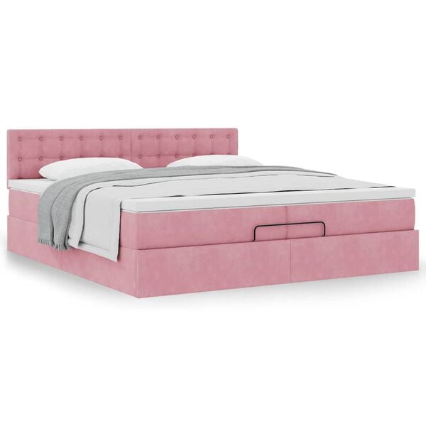 vidaXL Ottoman-Bett mit Matratze Rosa 200x200 cm Samt
