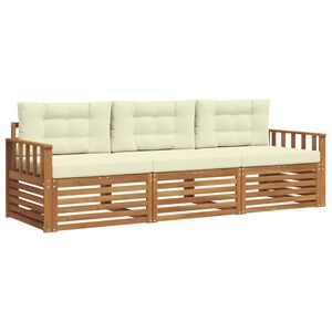 vidaXL Outdoor-Sofagarnitur mit Kissen 3 pcs Natur und Creme