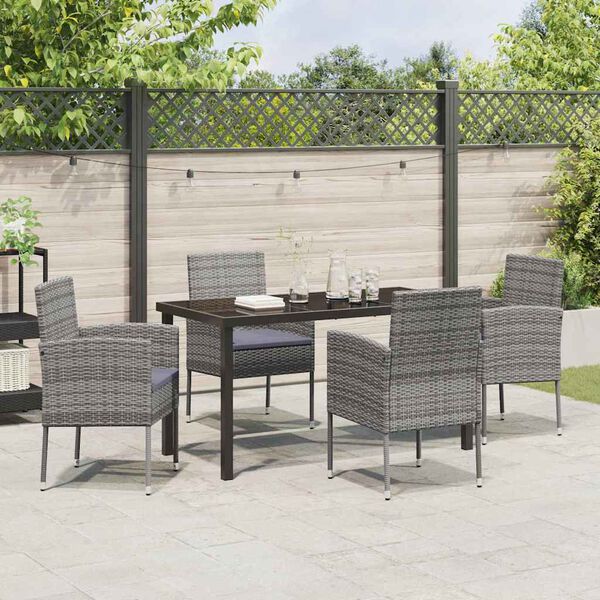 vidaXL Garten Essgruppe mit Kissen 5 pcs Grau Poly-Rattan