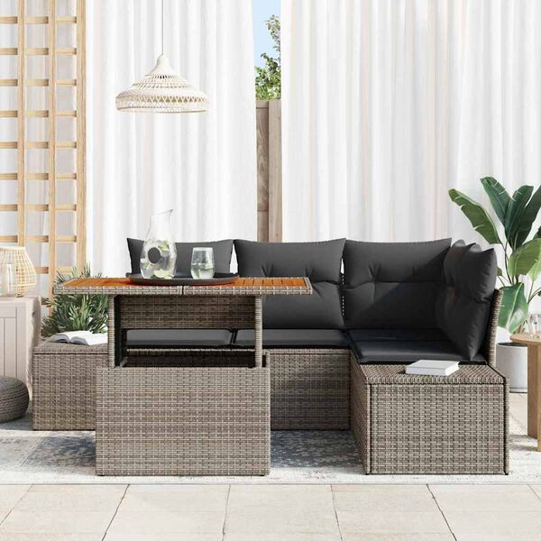 vidaXL Garten-Sofa-Set mit Speicher 5 pcs Grau Poly Rattan