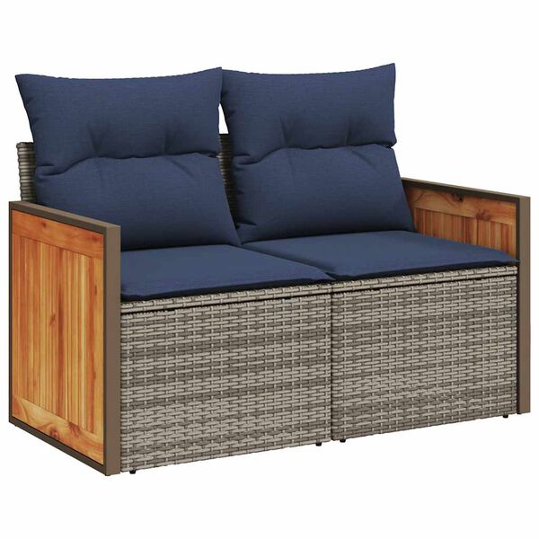 vidaXL 5-tlg. Garten-Sofagarnitur mit Kissen Grau Poly Rattan Akazie