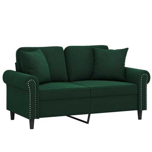 vidaXL 2-Sitzer-Sofa mit Kissen Dunkelgr&uuml;n 120 cm Samt